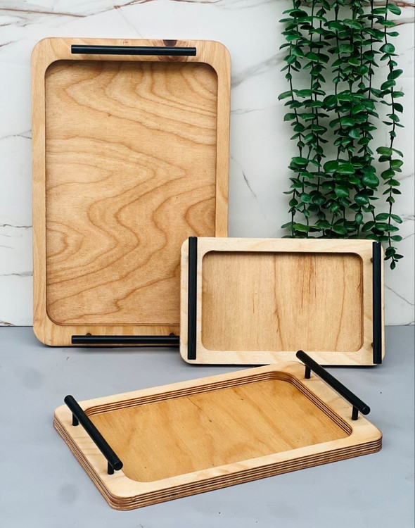 سینی چوبی دسته فلزی