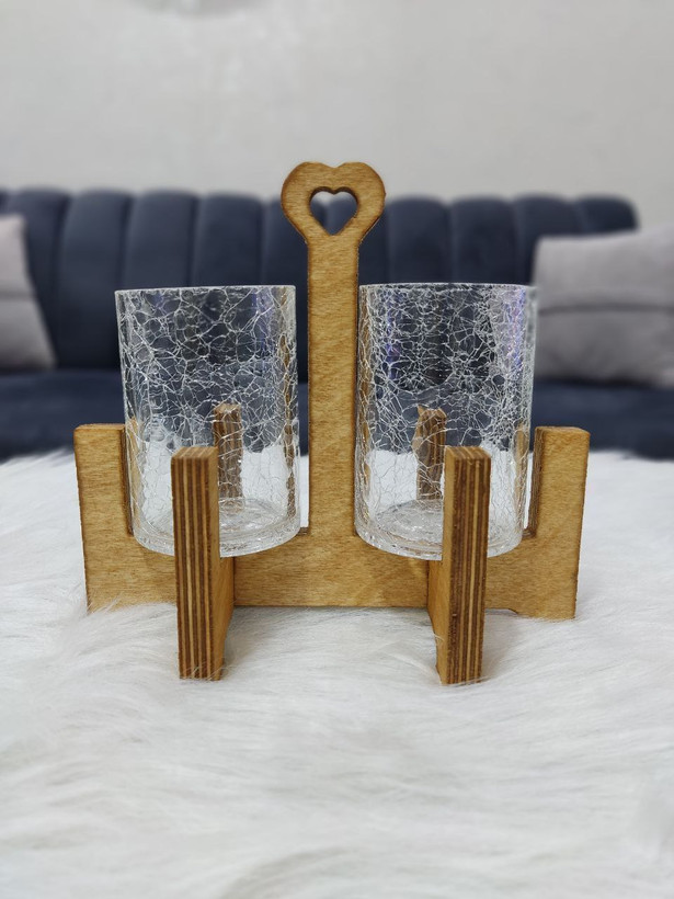 جا قاشقی دوقلو بلور پایه چوبی