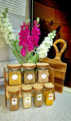 ست ادویه آشپزخانه ۸ عددی با پایه چوبی مدرن