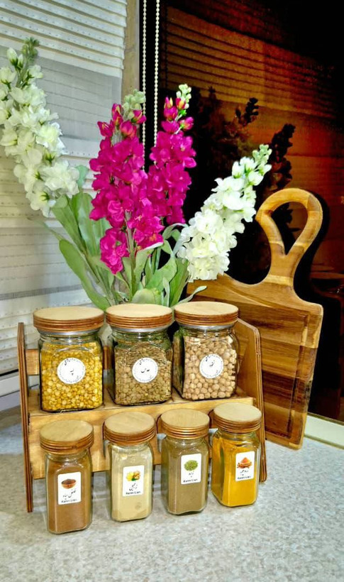 ست ادویه آشپزخانه ۸ عددی با پایه چوبی مدرن