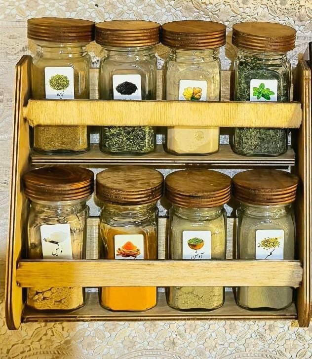 استند چوبی ادویهجات ۲ طبقه مککارتی با ۸ شیشه