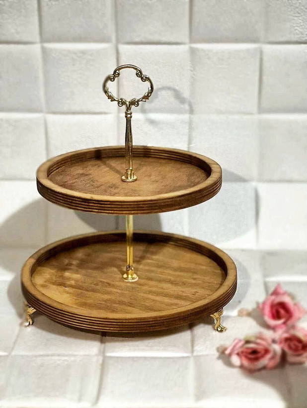 شیرینیخوری چوبی دو طبقه پایه دار