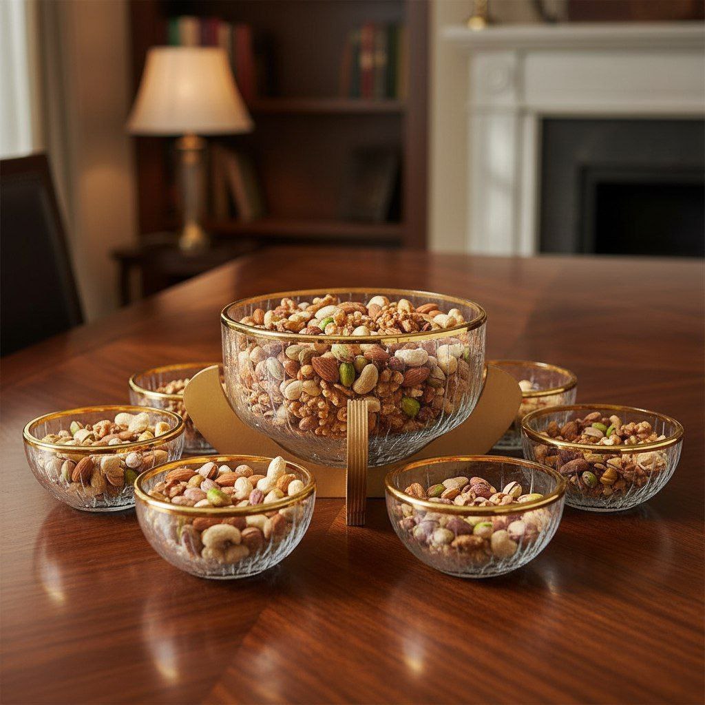 ست آجیل خوری بلور لب نقره ای آبگز