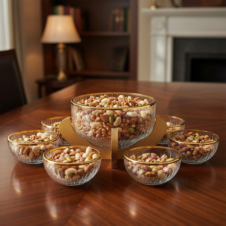 ست آجیل خوری بلور لب نقره ای آبگز