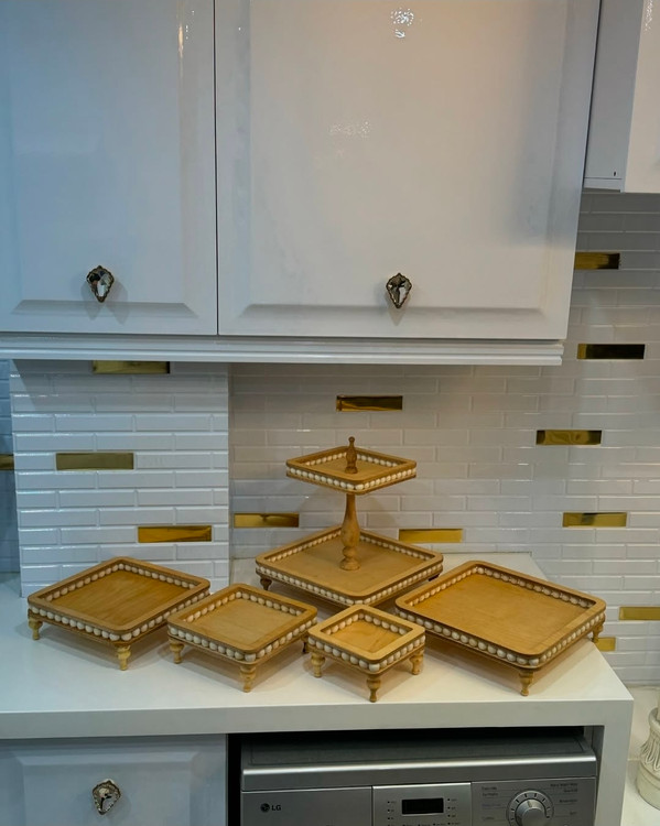 سرویس ۵تکه مربع چوبی مهره دار