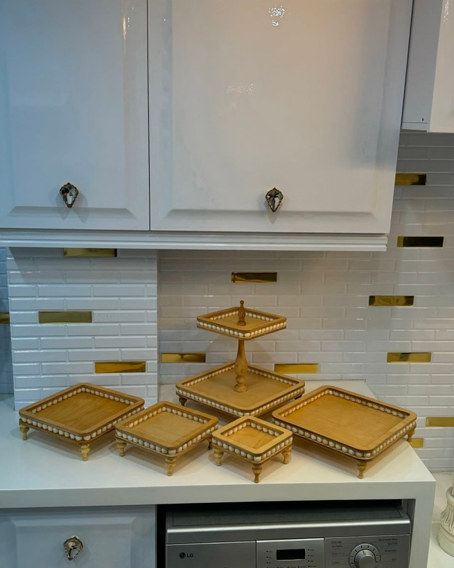 سرویس ۵تکه مربع چوبی مهره دار