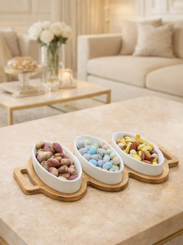 اردو خوری سرامیک با سینی چوبی