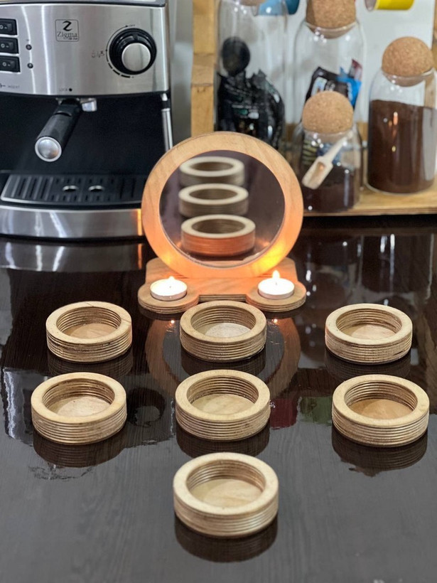 هفت سین چوبی مدل گرد با شمعدان